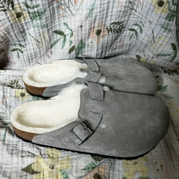 Birkenstock Boston Gray Suede Shearling Clogs Women’s Size EU 40 US 9/9.5 - Picture 2 of 6